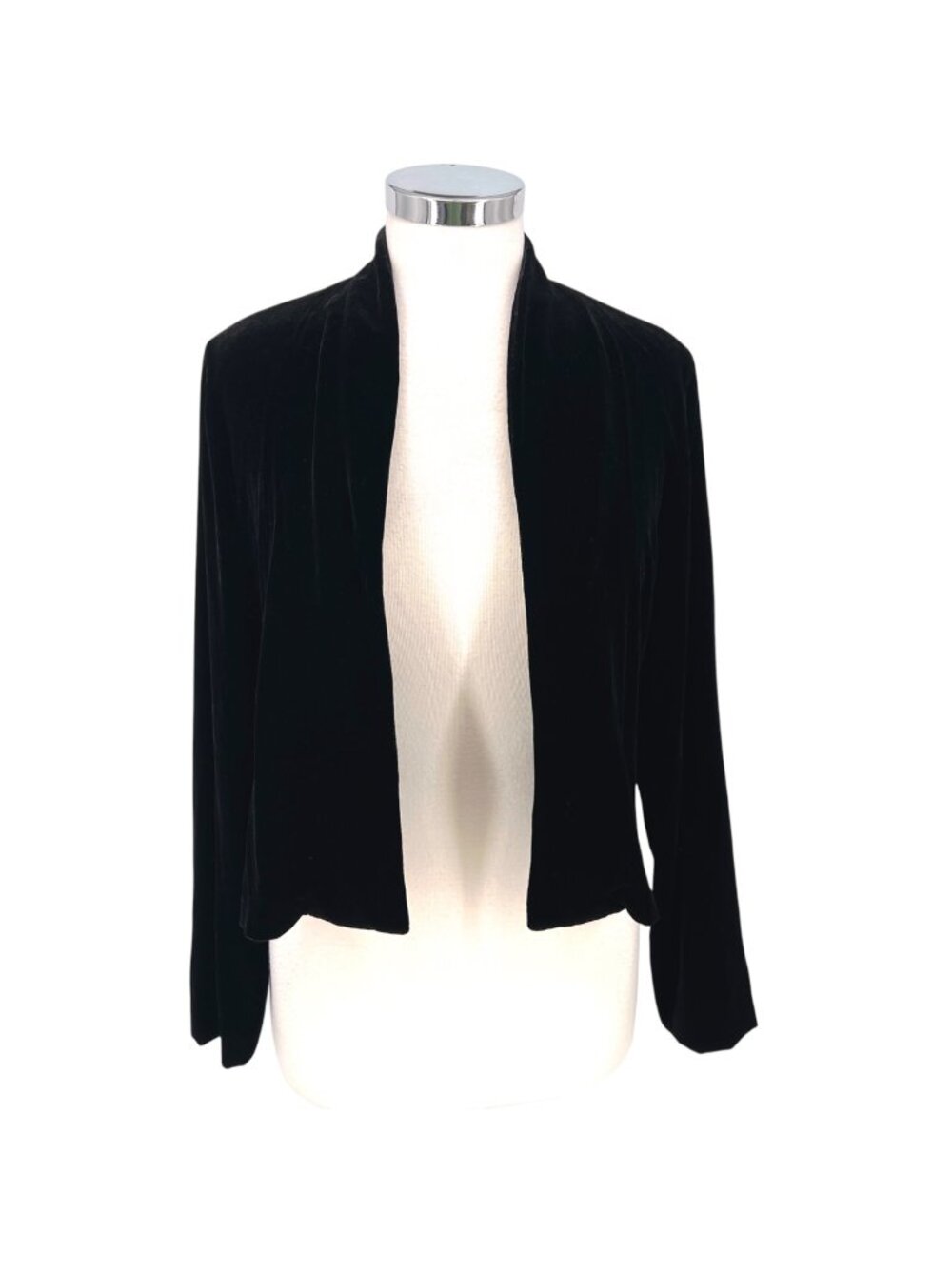 Eileen Fisher Black Velvet Open-Front Blazer Jacket Shawl Collar Size Small